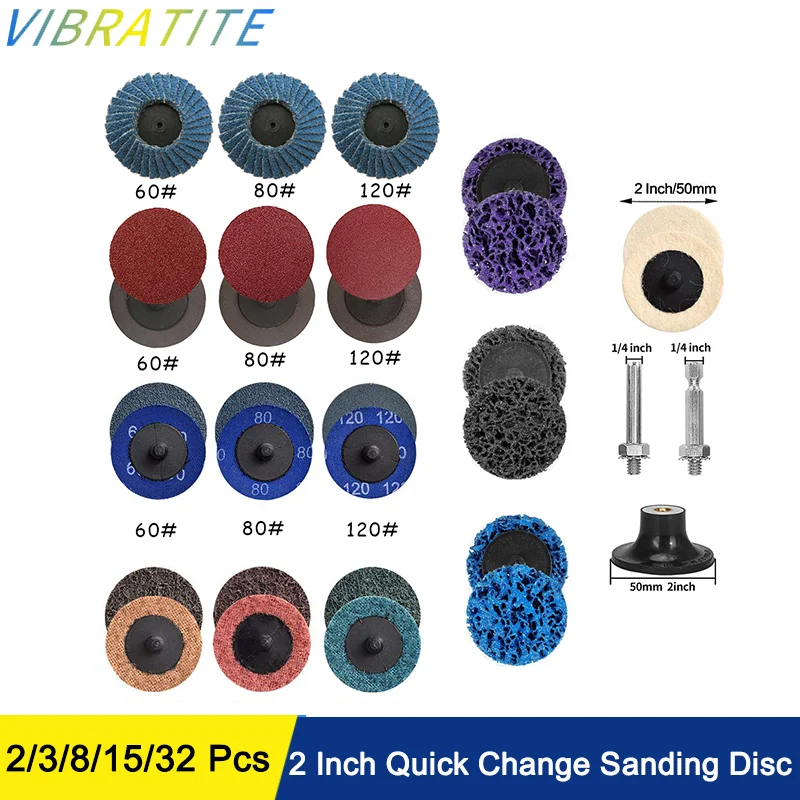 2 Inch Quick Change Sanding Discs Set 2/3/8/15/32 Pcs Wool Felt  With 1/4