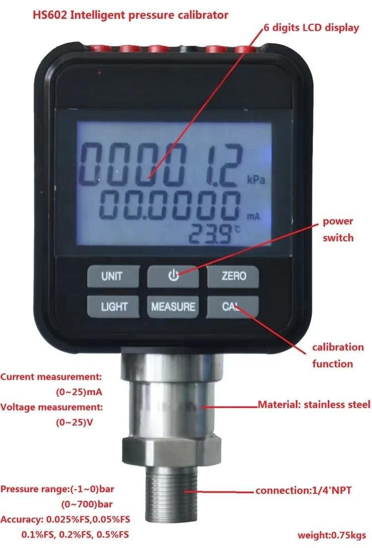 HART Compatible  for Intelligent Multifunctional Gauge Continuous  Workable 80 Hours with Current and Voltage Range(-0.1-250)MPa