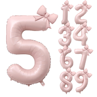 1Pc Large 40inch Number Pink Foil Balloon With Bow 1 2 3 4 5 6 7 8 9 For Kid Boys Girls Birthday Party Baby Shower Decorations