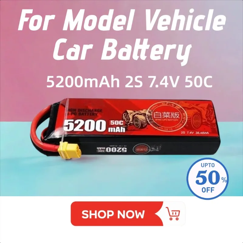 

5200mAh 2S 7.4V 50C Lipo Battery XT60 for RC Model Vehicle Car Truck Tank Buggy Racing