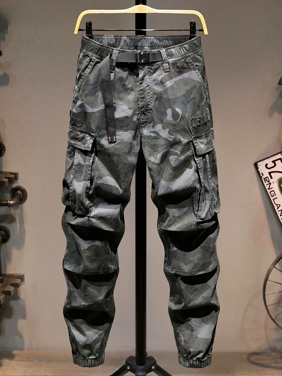 

Новые камуфляжные рабочие брюки 2025 года для мужчин: модные, брендовые, повседневные, молодежные, с эластичным поясом и манжетами, с множеством карманов