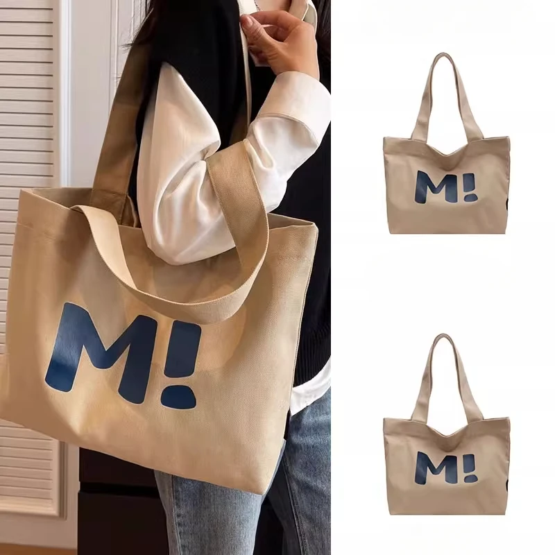 

Women’s Letter Canvas Tote Bag Summer Large Capacity Student Shoulder Handbag Book Bag with Zipper Casual Style