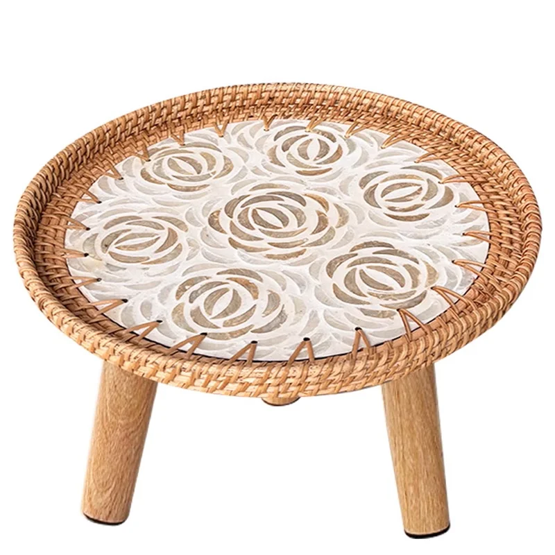 Nordic-style Handwoven Rattan Shell Bay Window Coffee Table, Convertible Sofa, Side Table, Continental European Low-Profile Tata
