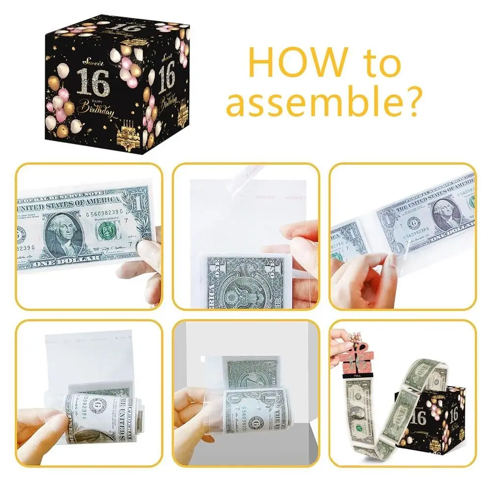1set New Birthday Cash Pull Gift Box Money Pulling Box Cash Gift Box Cash Black Money Clip Funny Surprise Birthday Cake Decor