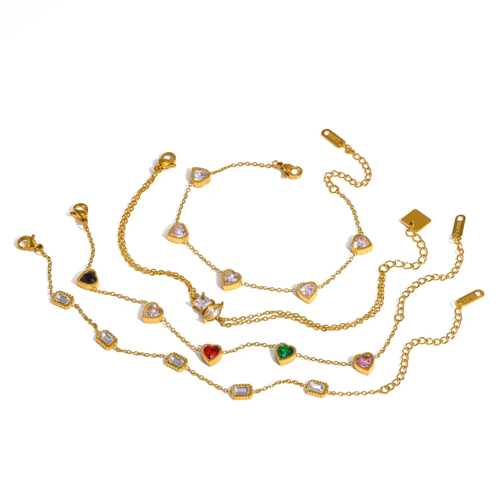Damen Minimalistisches Herz-Zirkon-Armband 316L Edelstahl 18K Vergoldet Wasserdichtes Handgelenk-Kettenschmuck Geschenk – Detail 4