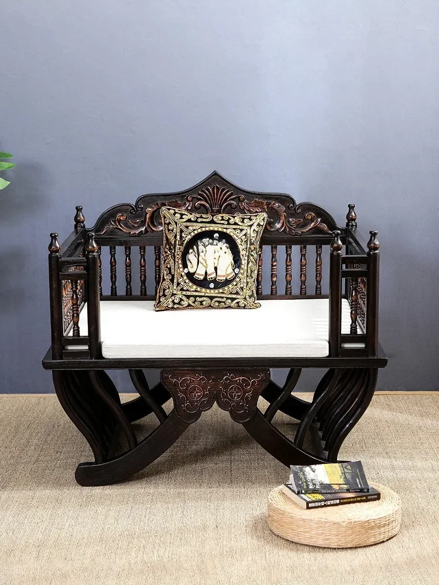 New Chinese Style Solid Wood Living Room Sofa Cushion with Backrest Southeast Asian Style Club Soft Furniture