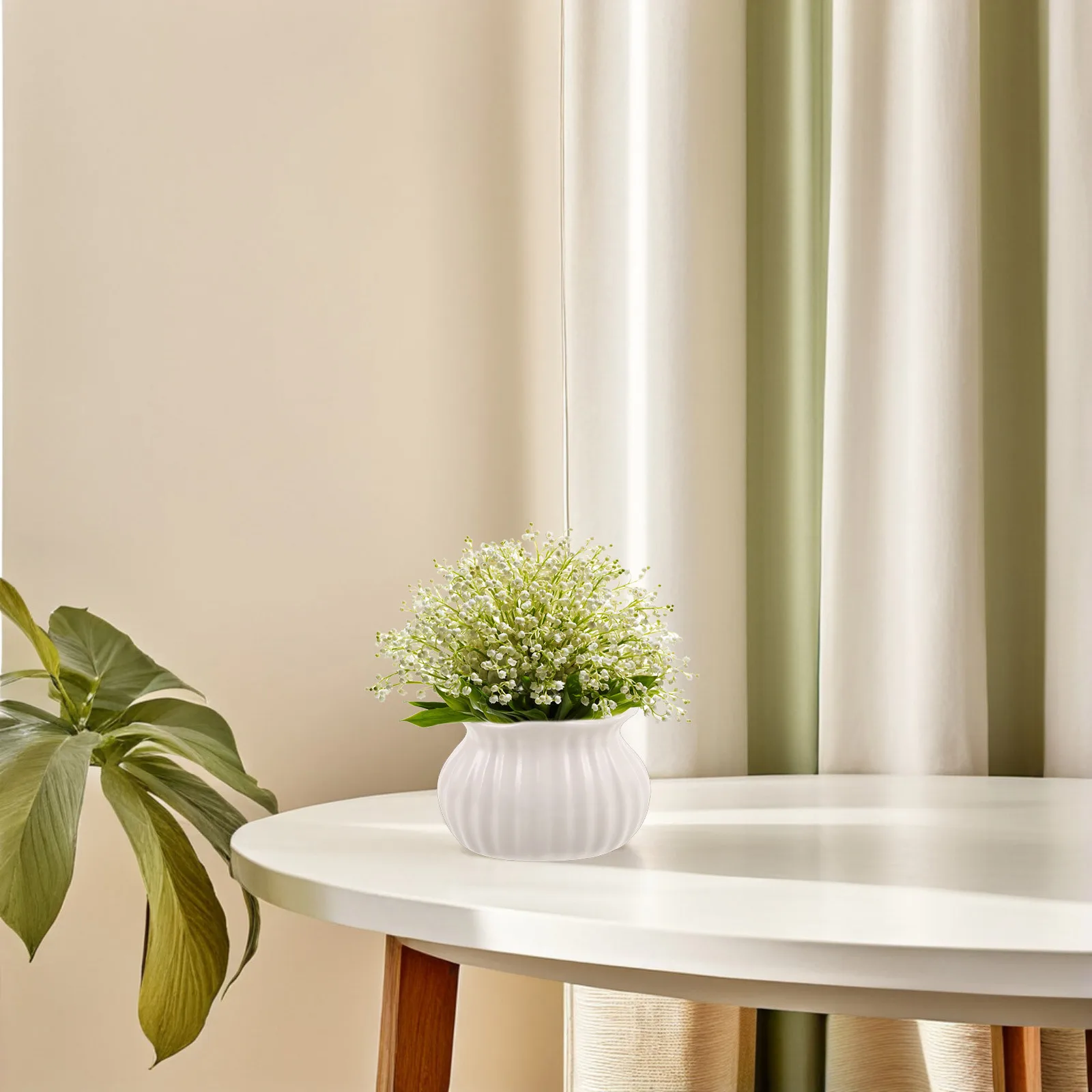 مزهرية سيراميك بيضاء حديثة، مزهرية زهور أنيقة لغرفة المعيشة، قطعة مركزية لطاولة الطعام، ترتيب زراعة بسيط للطازجة #2