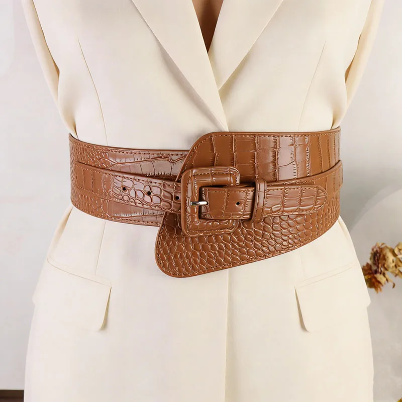 Vintage Western Cowboy Wide Leather Belt Exaggerated Oval Hollow Metal Buckle Fashion Decor Waistband Accessories For Women Men