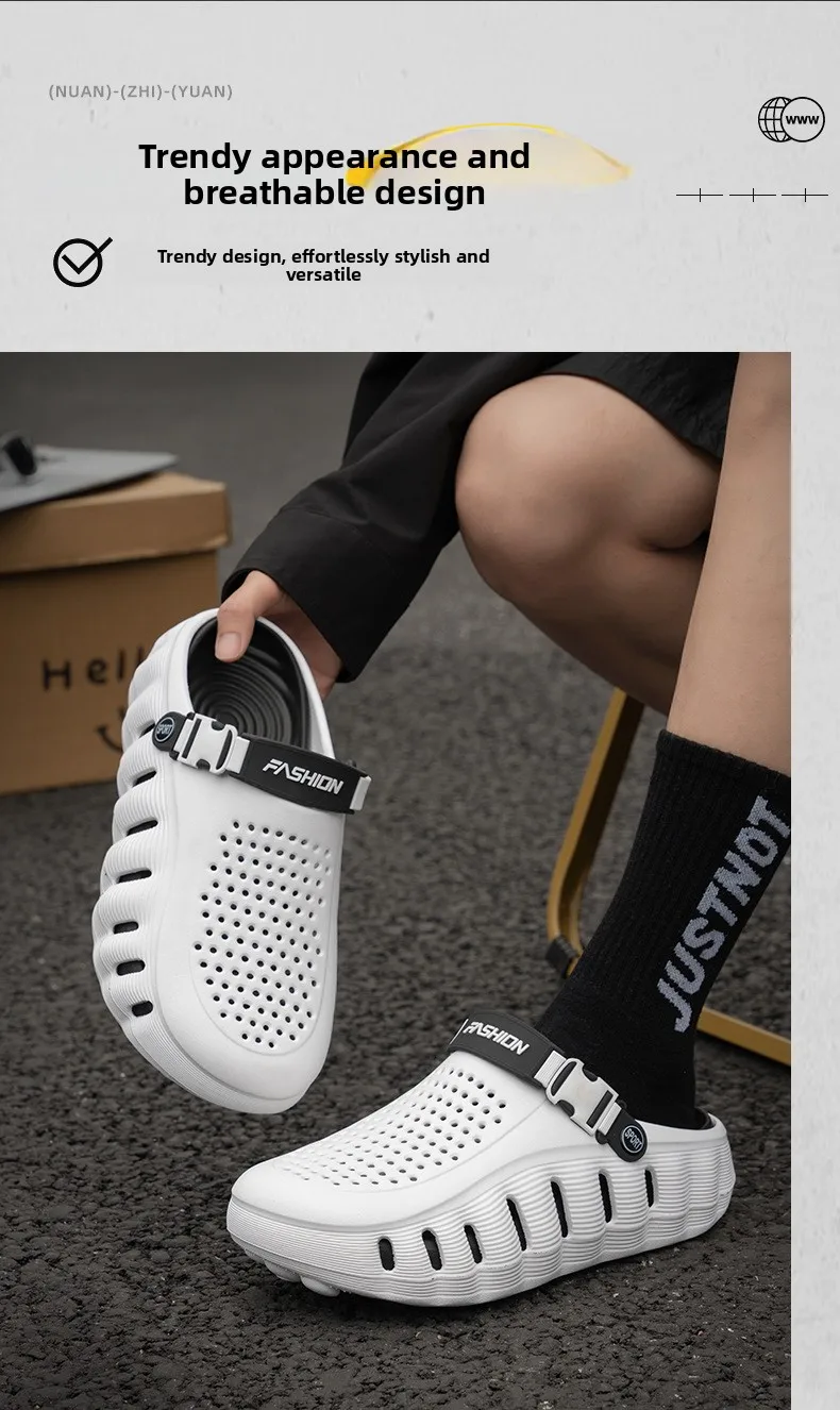 2026 Neue Herren-Lochschuhe, Rutschfeste EVA-Hausschuhe mit Weicher Sohle, Zweifach Tragbar, Coole Slipper, Atmungsaktive Sommer-Outdoor-Strandschuhe – Detail 4