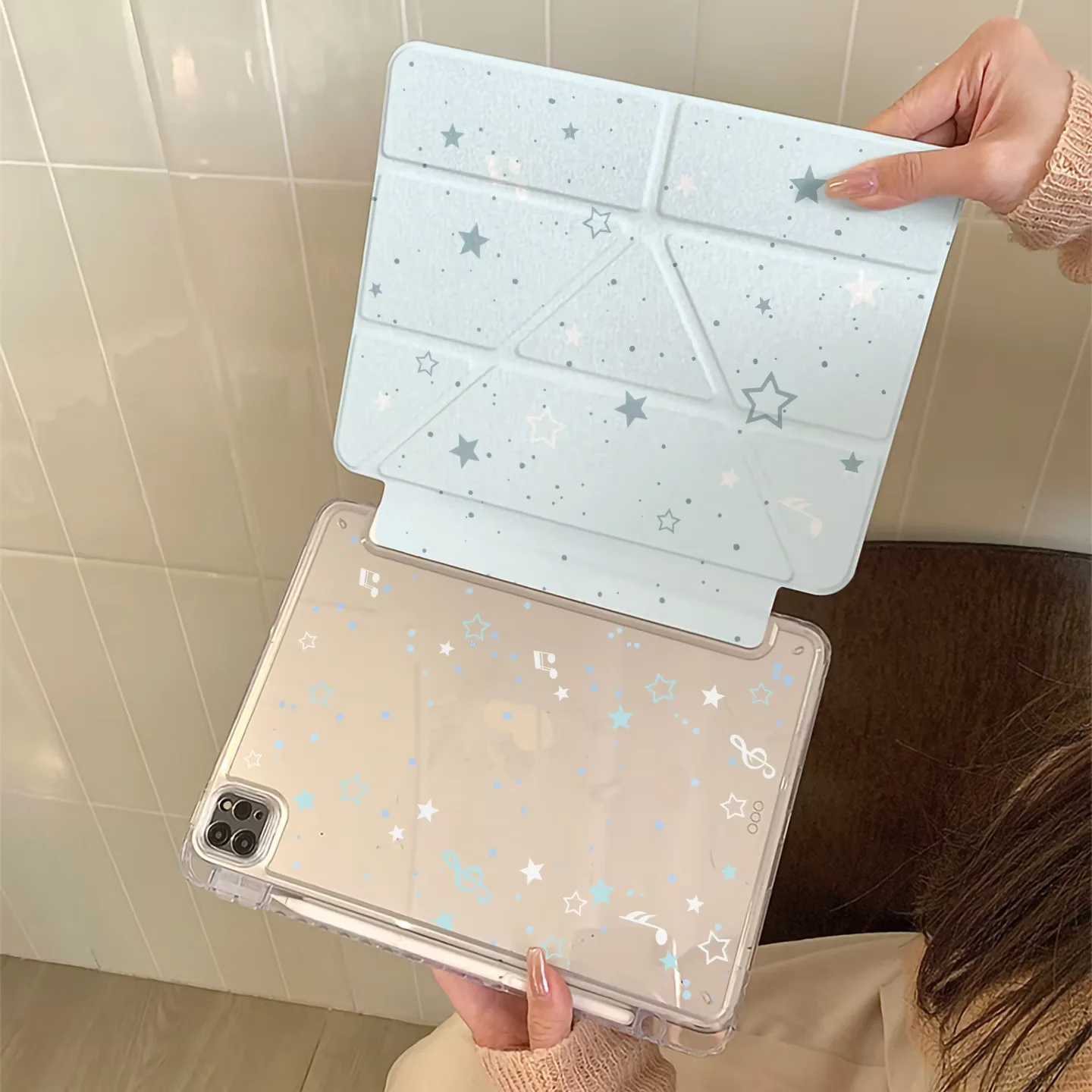 Cute Blue Star Note Tablet Case For iPad Pro 11 12.9 13 A16 M2 M4 M3 M5 Shell 9.7 10.2 5/6/7/8/9/10/11th Mini Air 3 4 5 Cover