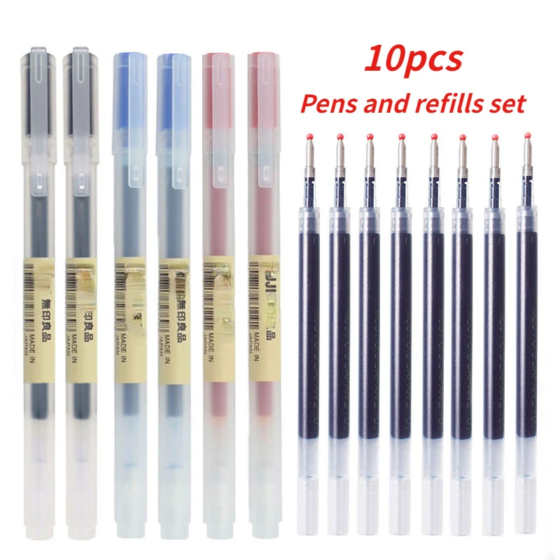 NEW Gel Pen and Refill 0.38/0.5mm Blue/Black/Red Ink Rod Handle MUJIs Gel Pen School Ballpoint Office Japan Stationery