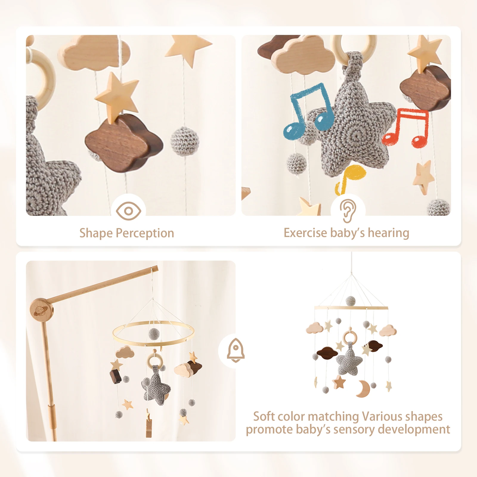 Baby Rattle  Wooden Bed Bell Baby Mobile Bracket Sock Newborn Music Box Bed Bell Hanging Toys Crib Boy Toys