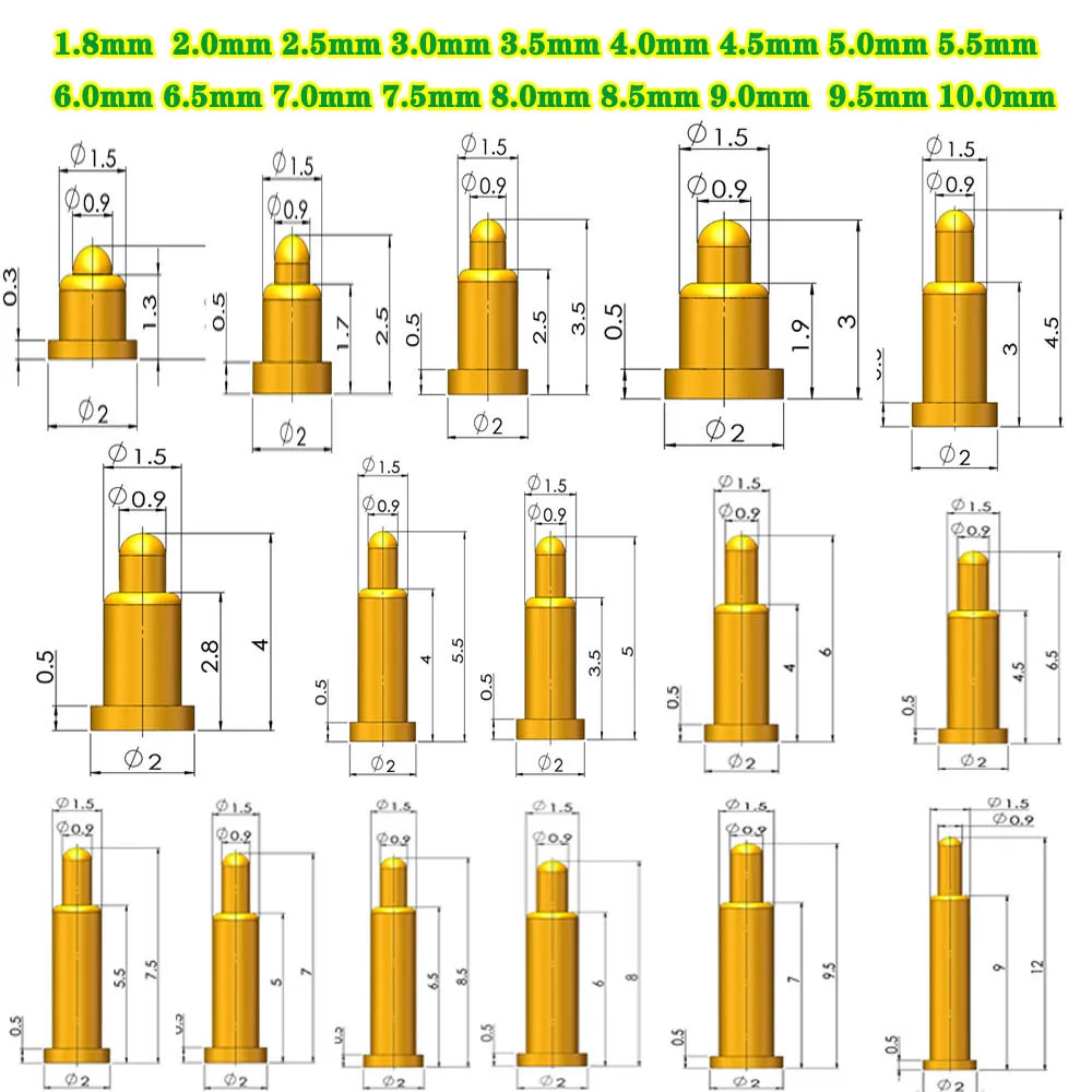 1Pcs Pogo Pin Connector Pogopin Battery Spring Loaded Contact SMD Needle PCB 1.8 2 3 4 5 6 7 8 9 10 12 mm