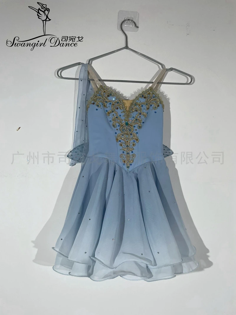 Grey Blue Cupid Ballet Tutu Dress Chiffon Custom-Made Woman Competion Dance Dress BT4263