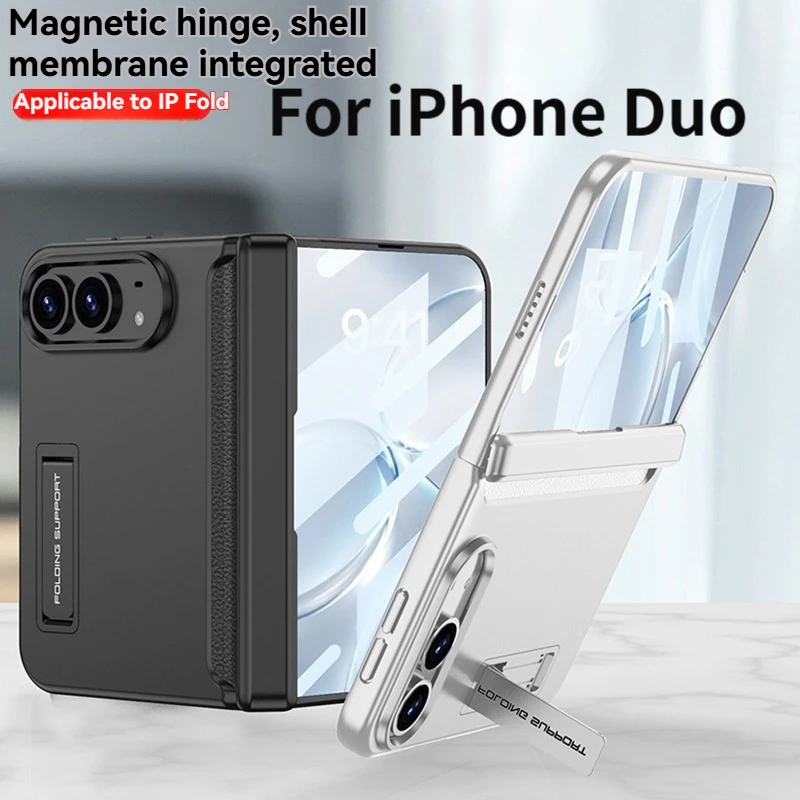 For iPhone Duo 18 Fold Case with Invisible Tripod Pivot Hinge Cover Tempered Glass Film Protective Shell And Front Frame