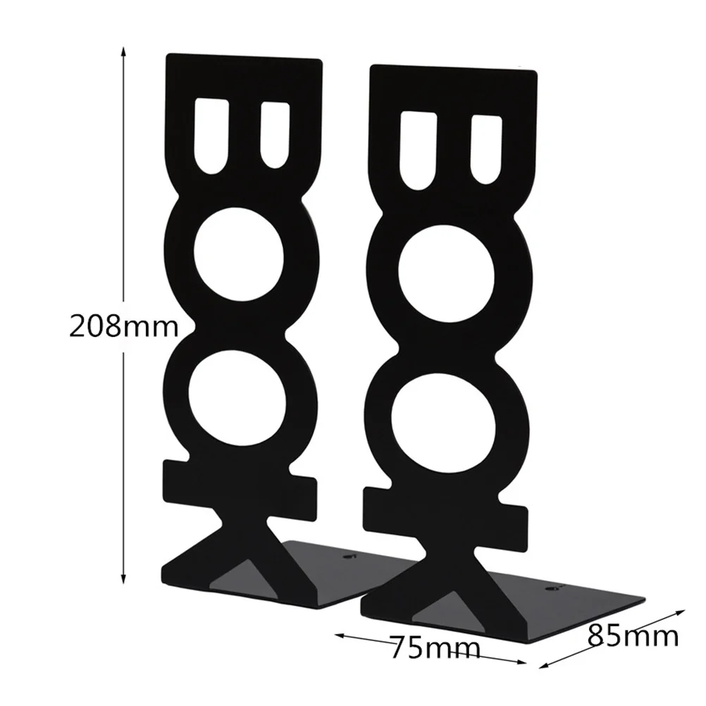 

4Pcs Metal Bookends Retro Style Sturdy Anti-Rust for Home Library Study Creative Organizer Frame Stationery Black 208mm