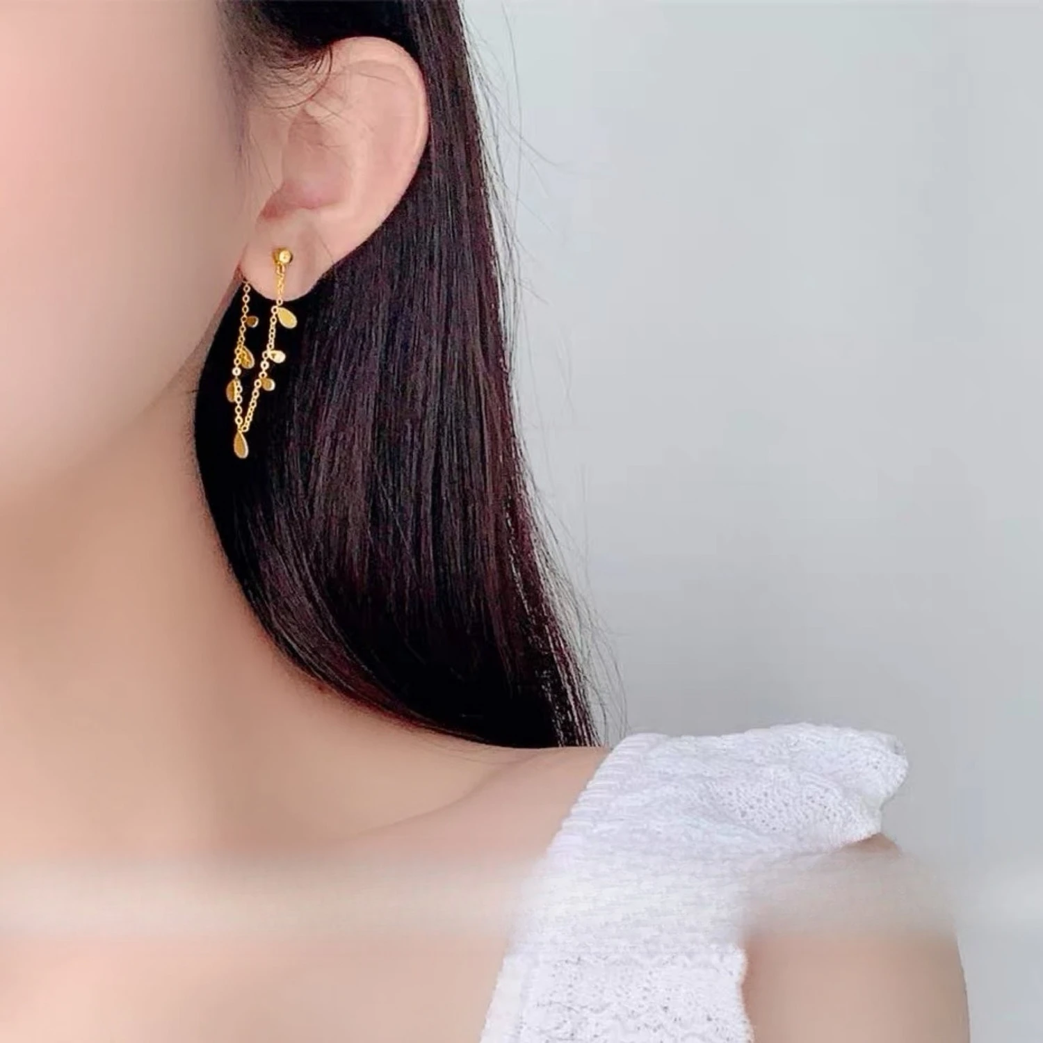 Tarnish Free Titanium Steel Earrings, Fragment Multiple Teardrop Tassel Ear Chain, Dangle Ear Cuff for Women