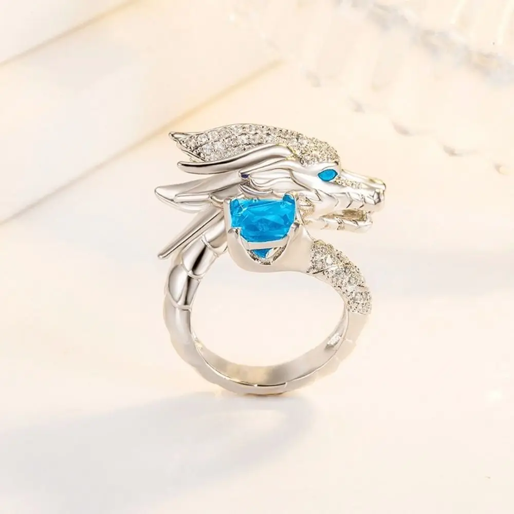 Adjustable Zodiac Dragon Ring Opulent Design Delicate Aesthetic Square Diamond Ring Bright Zircon Opening Ring Wedding