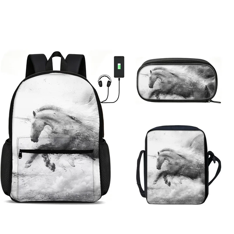 Large-capacity Backpack Horse Fashion Student Knapsack+shoulder Bag+pencil Case Best Gift School Large Capacity Backpack