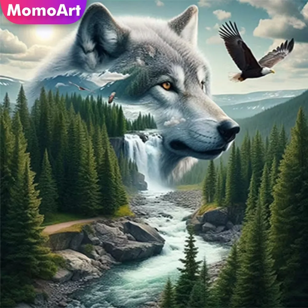 Momoart DIY Diamond Painting Wolf Animal Kits Suitable for Beginners Eagle Diamond Mosaic Waterfall Cross Stitch Handmade Gift