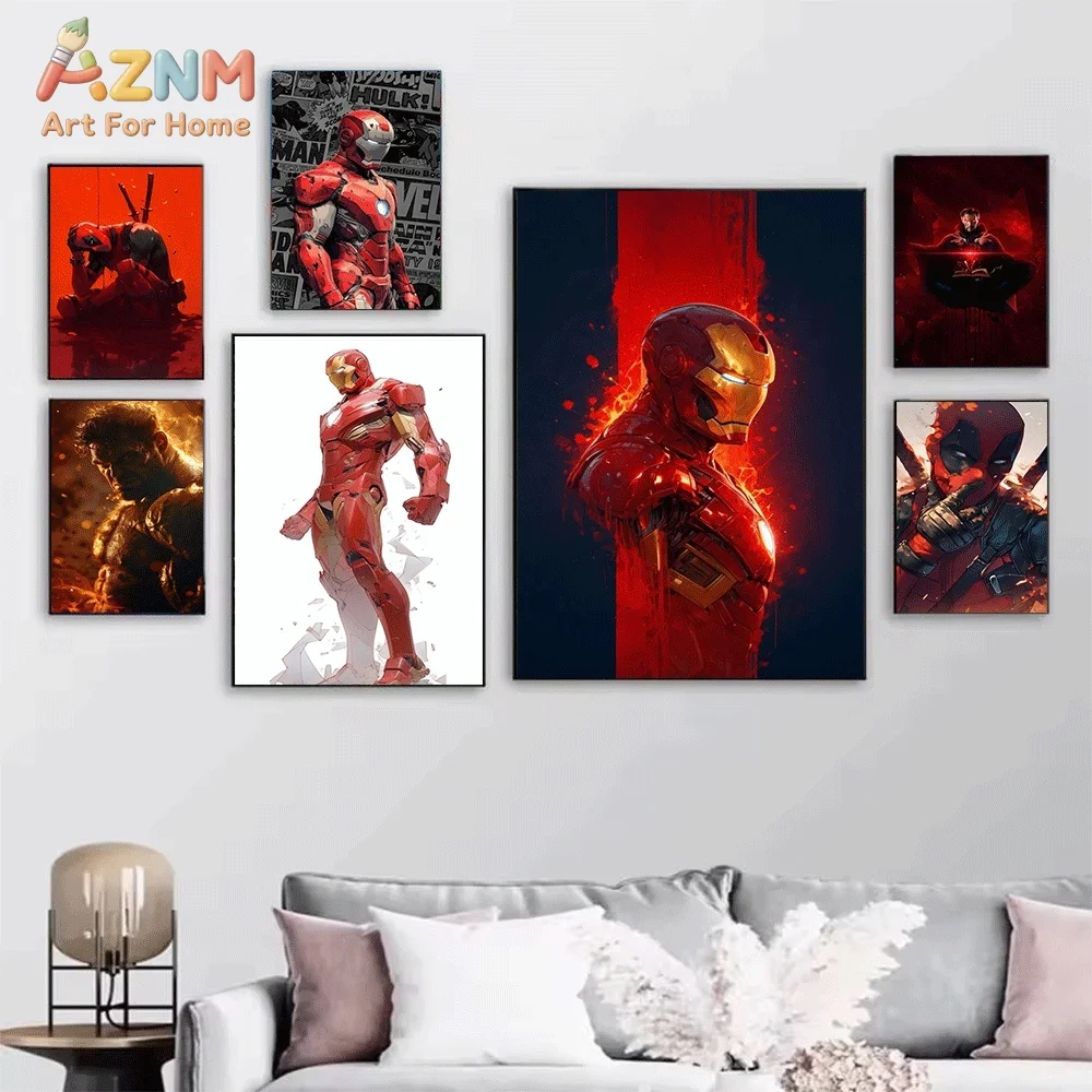 Iron Man Superhero Comic Canvas Wall Print, Classic Marvel Iron‑Man Character Illustration Art Poster, Unframed Canvas Paintin