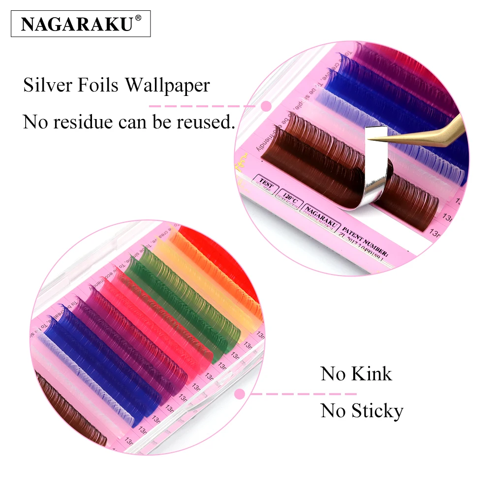 NAGARAKU Mix Color Eyelashes Make up High Quality Soft Natural Synthetic Mink Rainbow Eyelash Extension Supplies 8 Colors Mix