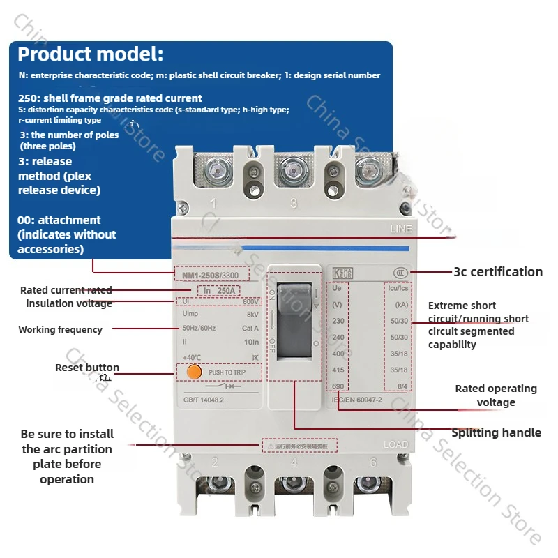 400A Three-phase Electric Air Switch Empty NM1-400S/33003P Molded Case Circuit Breaker