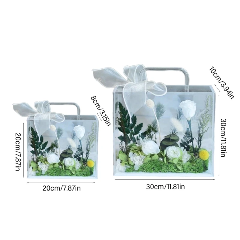 Transparent Flowers Box Handbag Flowers Wrapping Handbag Gift Package Bag J78C