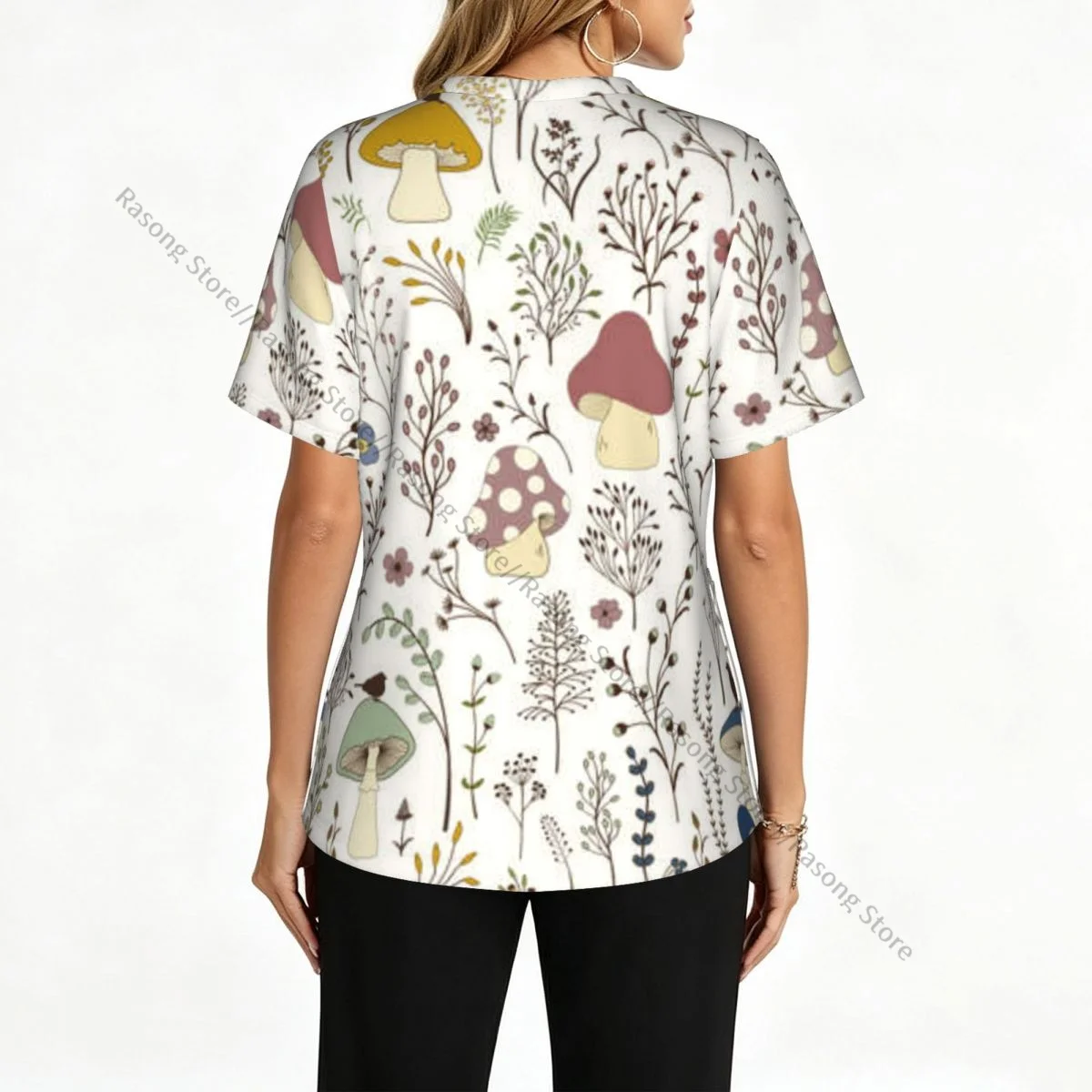 Wild Forest Mushrooms Scrubs Medical Uniforms Women V Neck Short Sleeve Tunic Scrubs Tops Nursing Surgical Uniforms