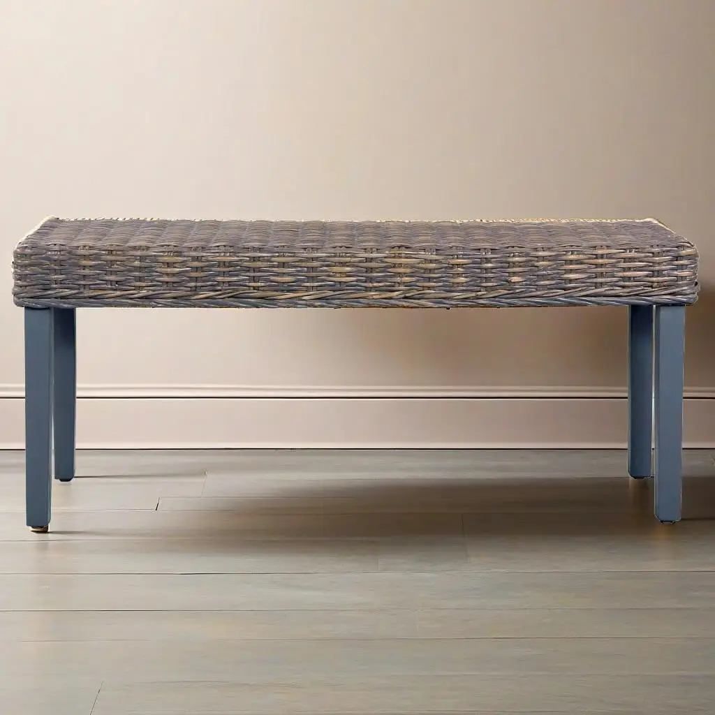 Gray Kubu Rattan Bench with Solid Wood - Stylish Natural Design for Home Decor