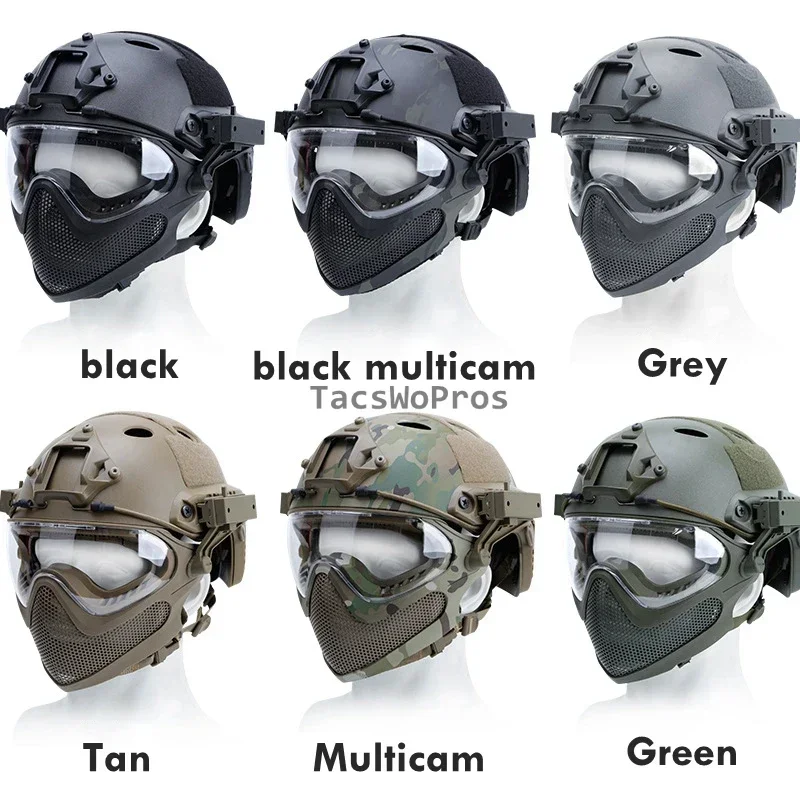 Kask Airsoft z maską Pełna ochrona Kask taktyczny do paintballa Maska CS Wargame Combat Myślistwo Kaski sportowe