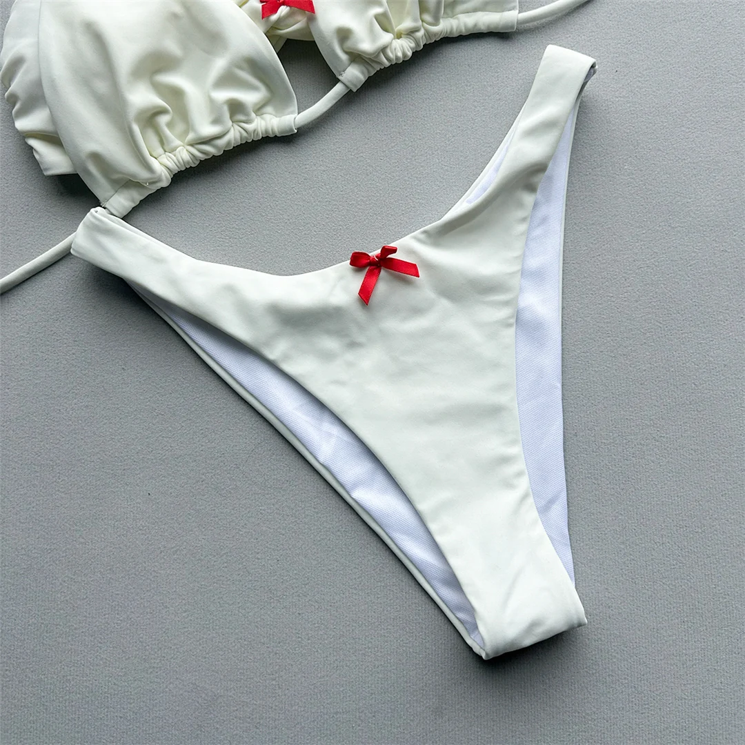 Brasilianischer Badeanzug mit hohem Beinausschnitt, neuer weißer Bikini mit Schleife, Damen-Badebekleidung, zweiteiliger Bikini-Set V8170 – Detail 10