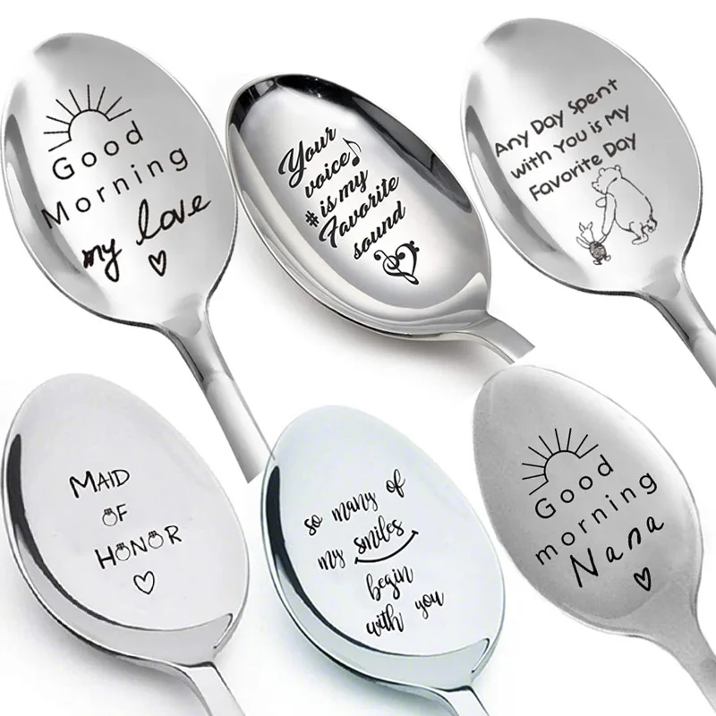 Valentines Day Love Letter Spoons Stainless Steel Milk Coffee Spoon Wedding Souvenirs Anniversary Gift for Girlfriend Boyfriend