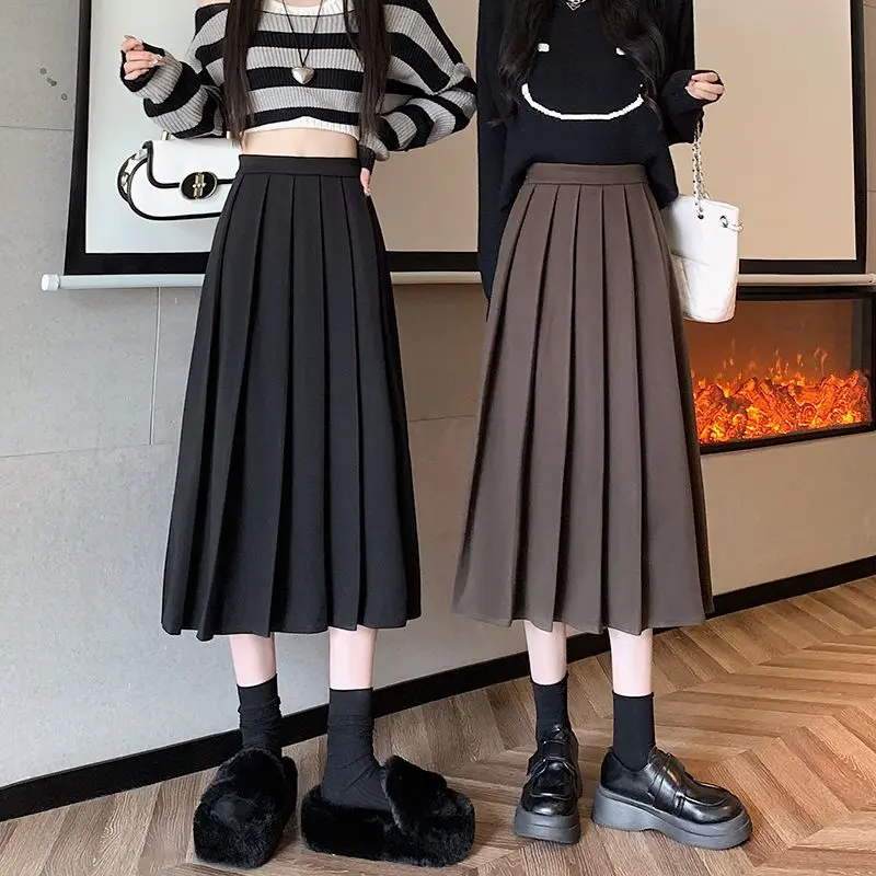 

Woolen Black Pleated Skirt New High Waisted Umbrella Skirt Mid Length Slim and Hanging A-line Skirt