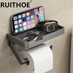 Toilet Paper Holder Space Aluminum Wall Mounted Black Toilet Paper Roll Holder Bathroom Accessories Hardware Decor Storage Shelf