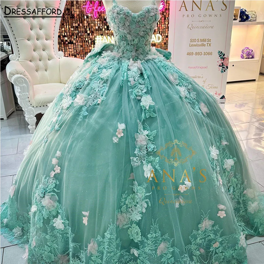 Mint Green Quinceanera Dresses 2023 Young Girls Prom Gowns Flowers Cinderella Birthday Princess Vestidos De Sweet 15 Años 16