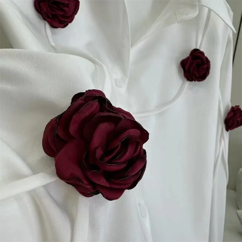 

Luxury 3D Rose Flowers Stitch Oversized Blouses Shirts Women 2024 Autumn Button Up Long Sleeve Fashion Tops Camisas De Mujer