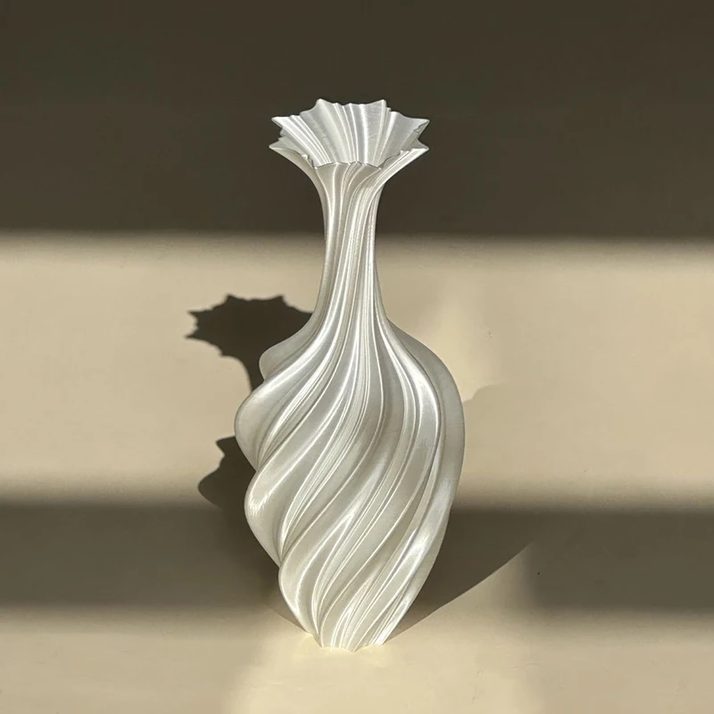 3D Printed Vase with Swirl Pattern - Modern Aesthetic Flower Vase for Living Room & Desktop Decor