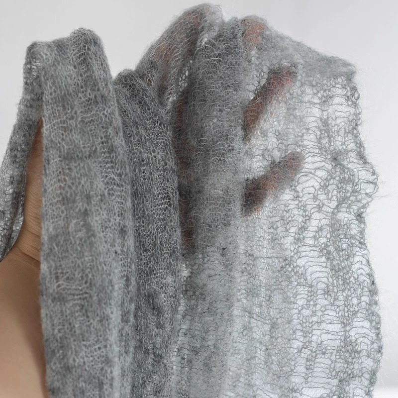 Handgebreide semi-transparante mohair kant stof lichtgewicht jurk retro stijl jurk basis shirt kleding ontwerper stof