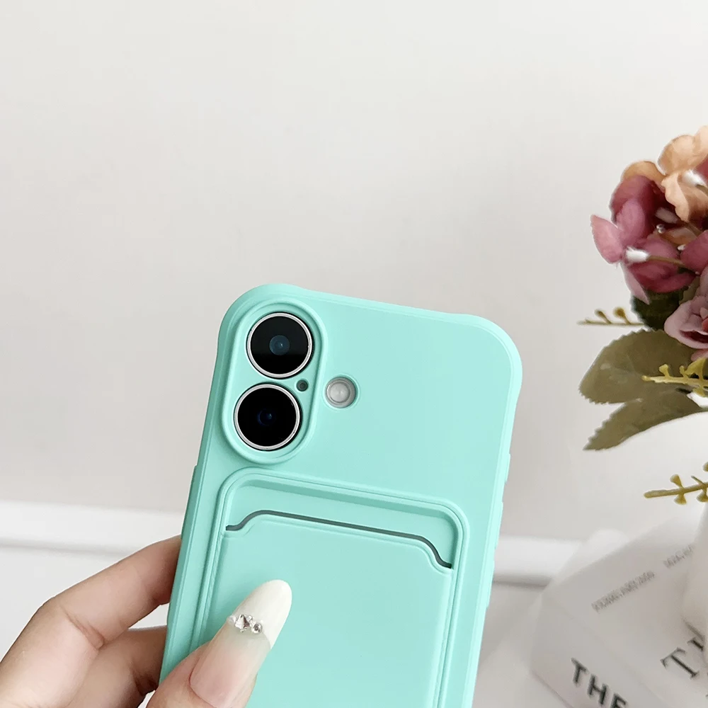 Weiche Silikon-Kartenhalter-Brieftaschen-Handyhülle für iPhone 17 16 16e 15 14 Plus 13 12 Mini 11 Pro Max Plus mit Kameraschutzabdeckung – Detail 12