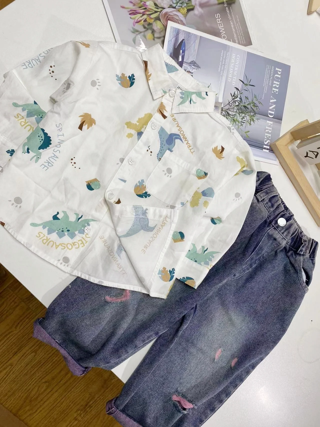 Conjunto de calças e blusa de manga comprida infantil, camisa de meninos, desenhos animados fofos, 100% algodão, jeans, crianças bonitas, crianças pequenas, outono, verão