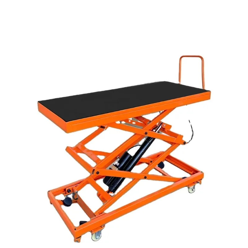 Customized Indoor Mobile Manual Hydraulic Scissor Lift Table Platform Foldable Flat Trolley For Wall Decoration