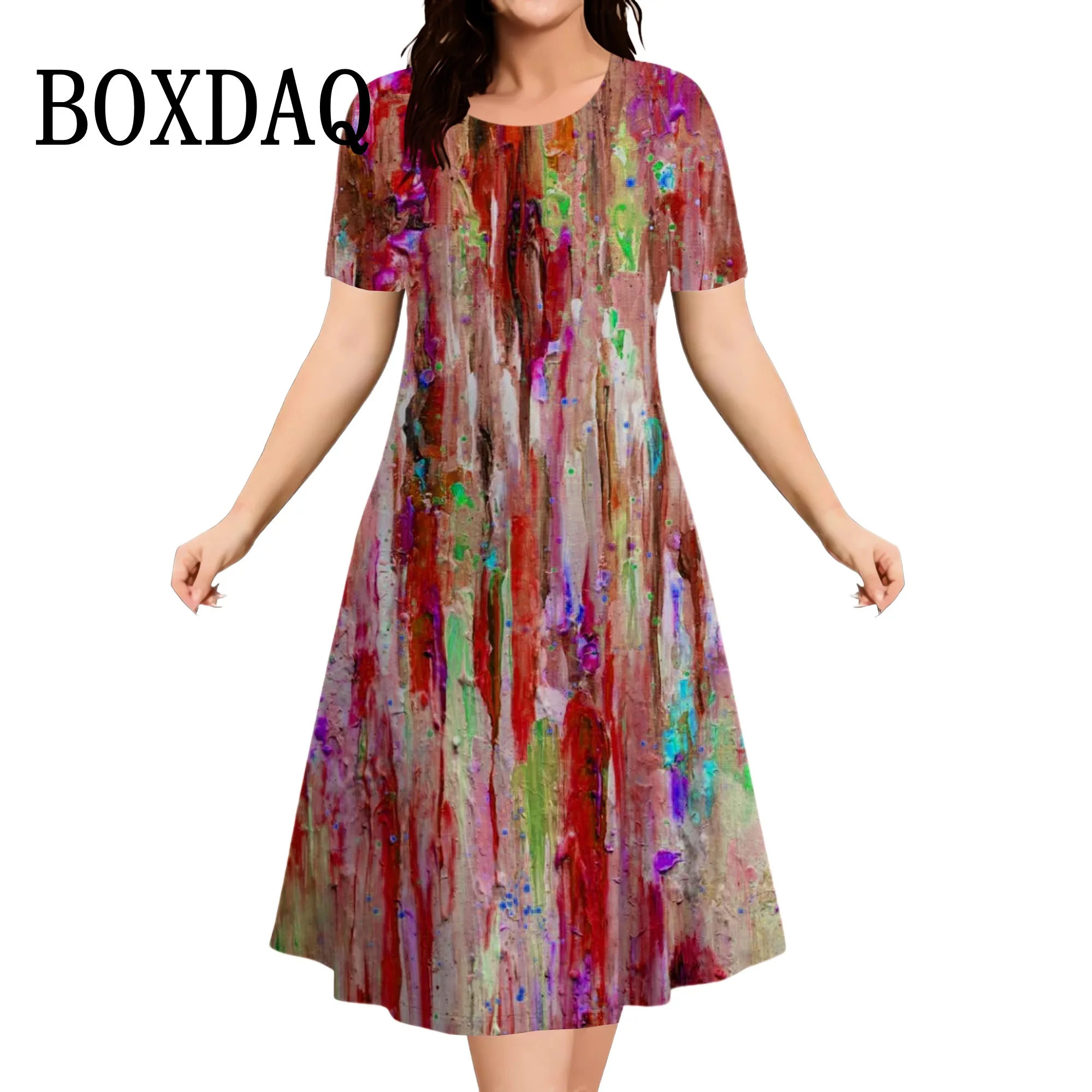 2025 New Women's Dresses Elegant Painting Tie Dye Printed Summer Dresses Female Short Sleeve Dress Fashion Plus Size Clothes 9XL