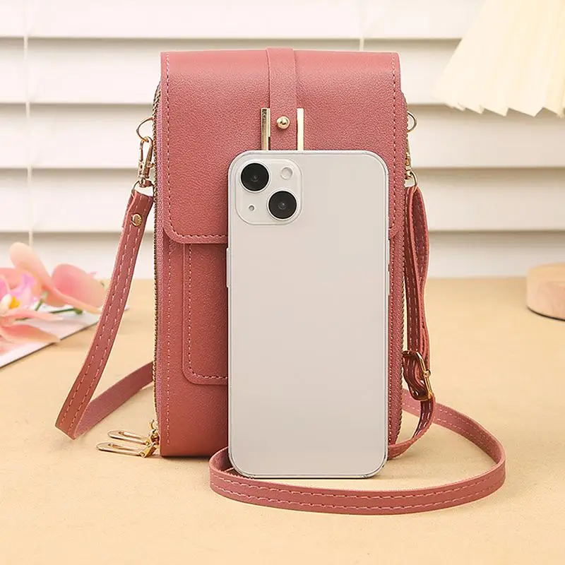 Women Travel RFID Anti-theft Smartphone Handbag Scratch-resistant Leather Touch Screen Bag for Commuting