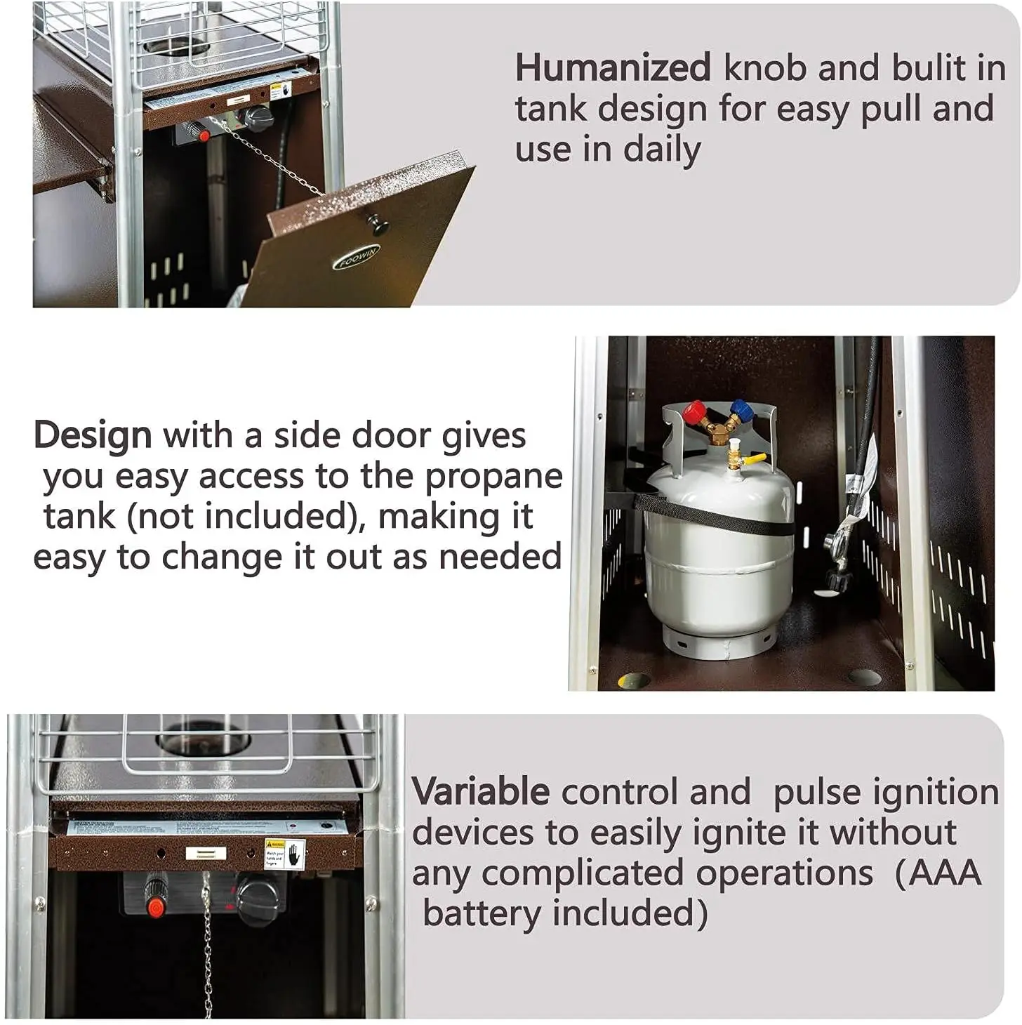 Outdoor Heater Quartz Glass Tube Propane Heater Gas Patio Heaters for Outdoor Use with Wheels,Cover,Ground Nails