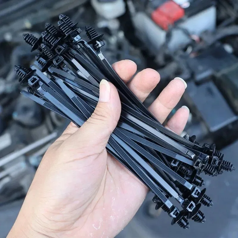 Multi-purpose Black Nylon Cable Ties Portable Threaded Head Harness for Auto Repairs and Wiring Interior Accessories 1-100pcs