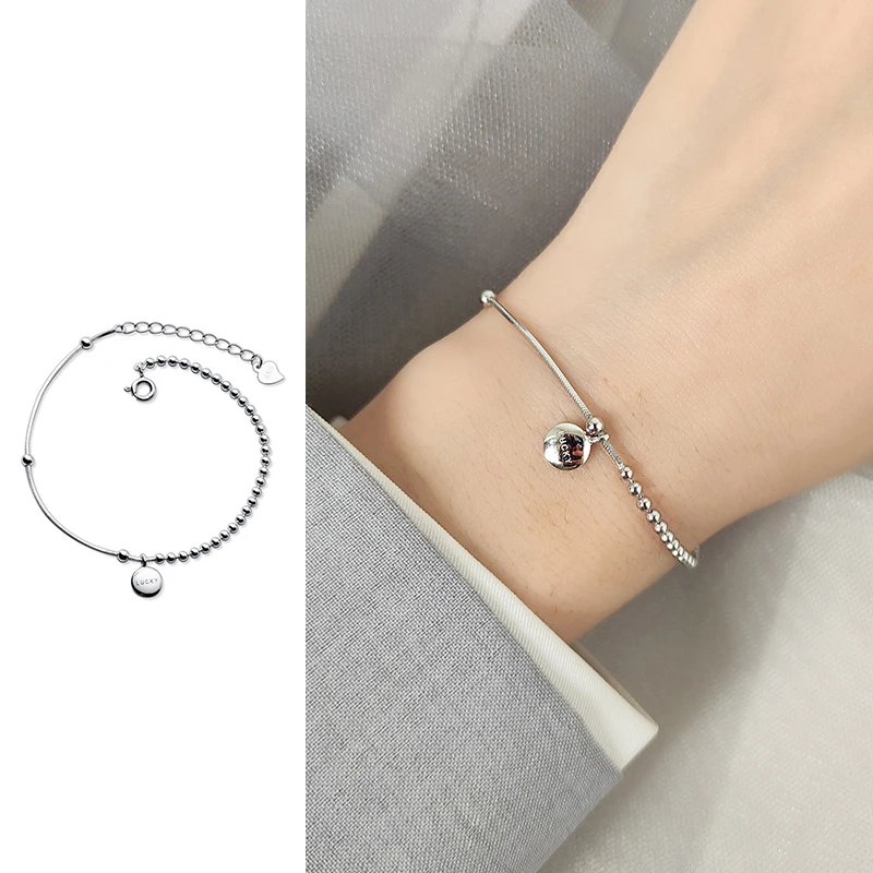 

MODIAN Fashion Asymmetric Beads Chain Bracelet 925 Sterling Silver Lucky Nameplate Charm Snake Chain Bracelet For Women Jewelry