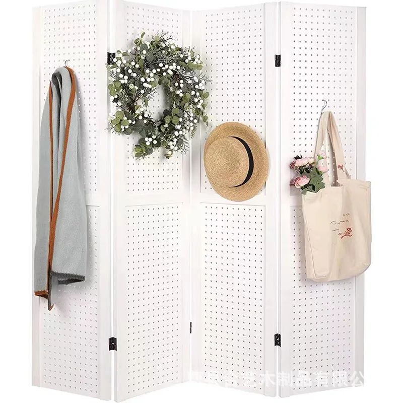 Mobile folding screen partition office bedroom restaurant folding screen Nordic hole plate screen jewelry coat rack