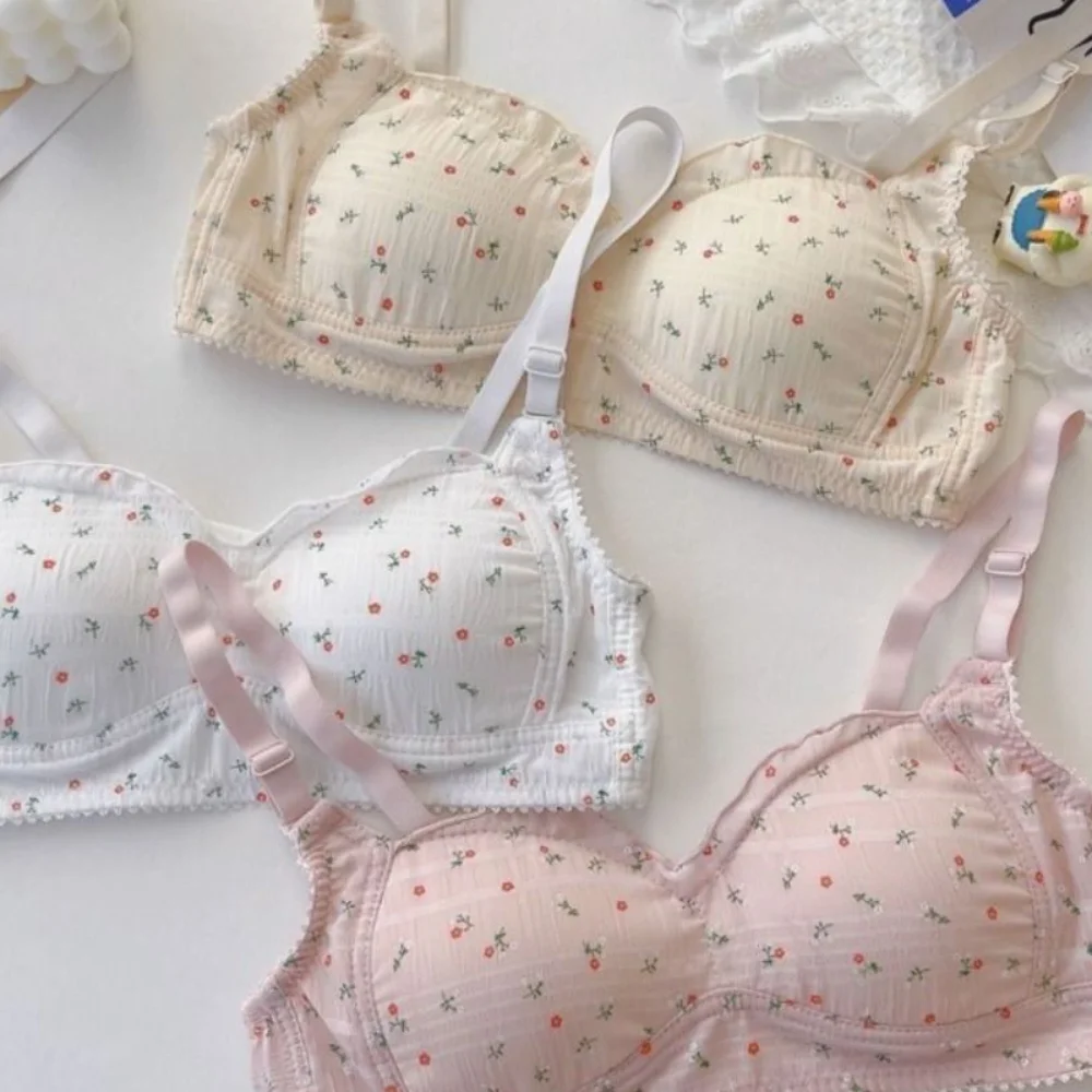 ملابس داخلية مريحة على شكل زهرة حلوة لاسلكية عميقة على شكل حرف V حمالة صدر مقاومة للصدمات للنساء ملابس داخلية مضادة للترهل حمالة صدر رافعة للأعلى هدايا