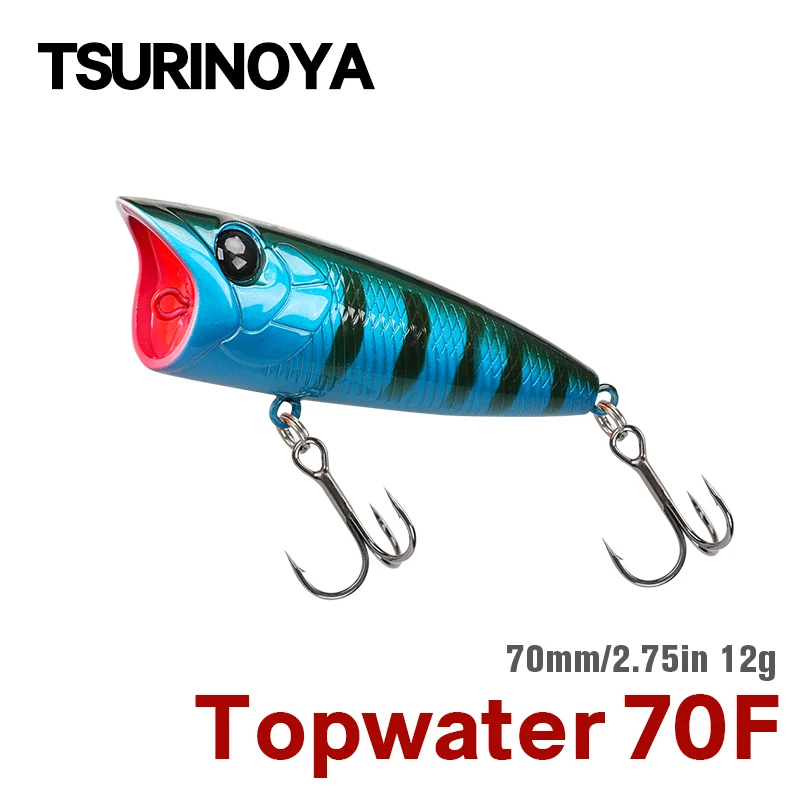 TSURINOYA Popper Fishing Lure 70F Topwater Floating Wobbler 70mm 12g RIPPLE Artificial Hard Bait for Pike Bass Surface Model